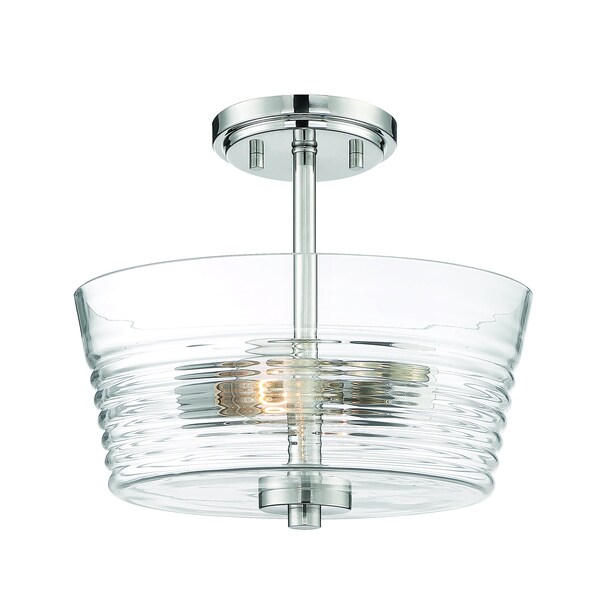 Designers Fountain Ingo 12in 2-Light Polished Nickel Ceiling Light Semi Flush Mount with Clear Ribbed Glass Shade D230M-SF-PN - main